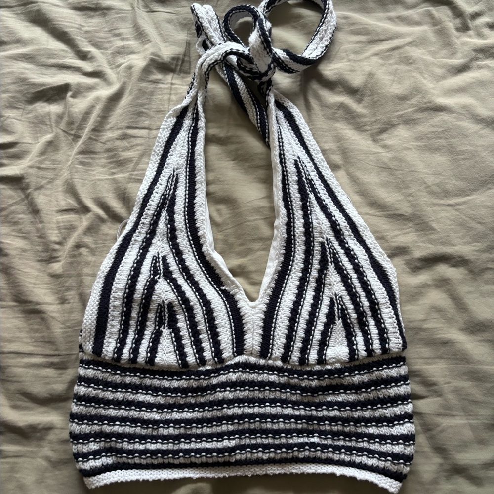 Hollister Black and White Striped Tank Top